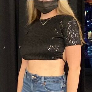 Sequin Black Crop Top